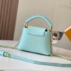 Upgraded M59850 Stellar Pearl Blue Shell Button Capucines Mini Bag