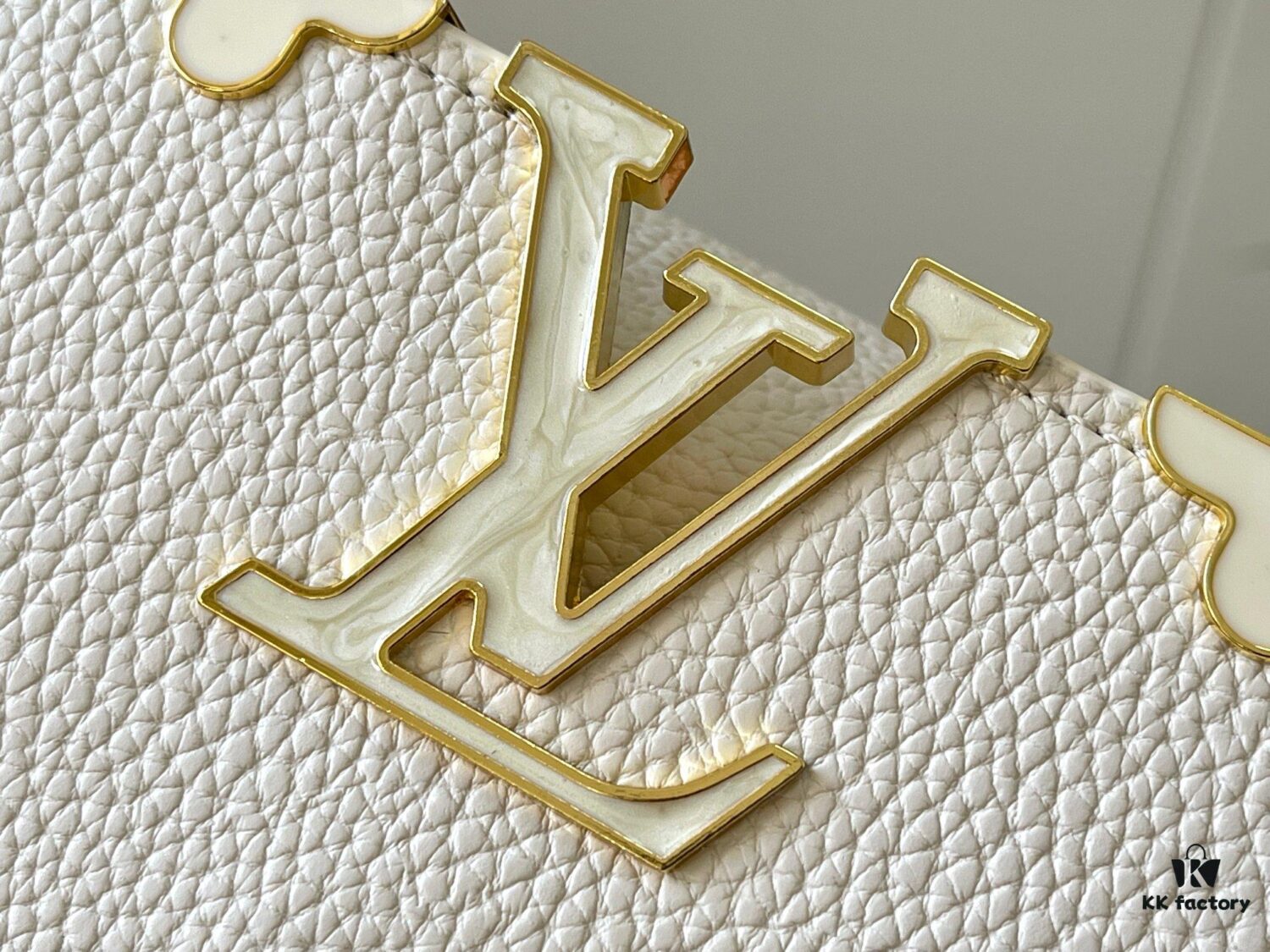 Upgraded M23766 White-on-White Mother-of-Pearl Capucines Flower Crown Bag