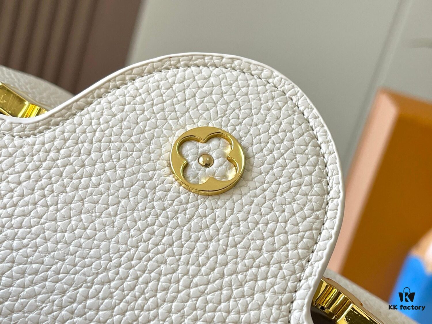 Upgraded M23766 White-on-White Mother-of-Pearl Capucines Flower Crown Bag