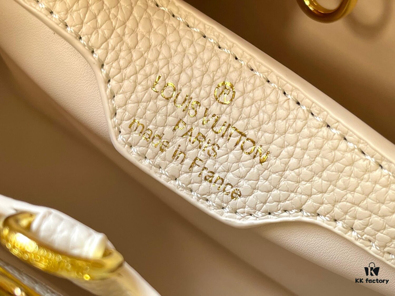 Upgraded M23766 White-on-White Mother-of-Pearl Capucines Flower Crown Bag