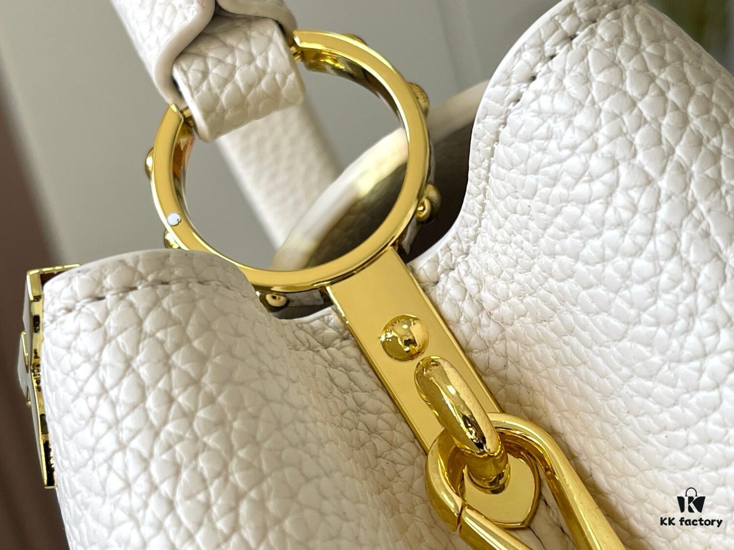 Upgraded M23766 White-on-White Mother-of-Pearl Capucines Flower Crown Bag