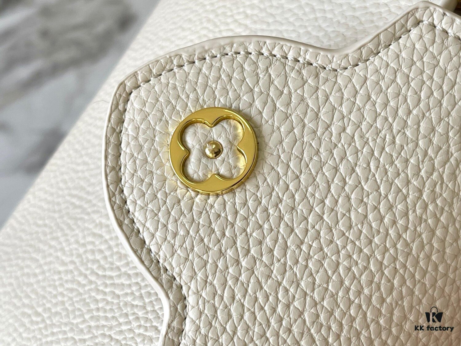 Upgraded M23765 White-on-White Mother-of-Pearl Capucines Flower Crown Handbag