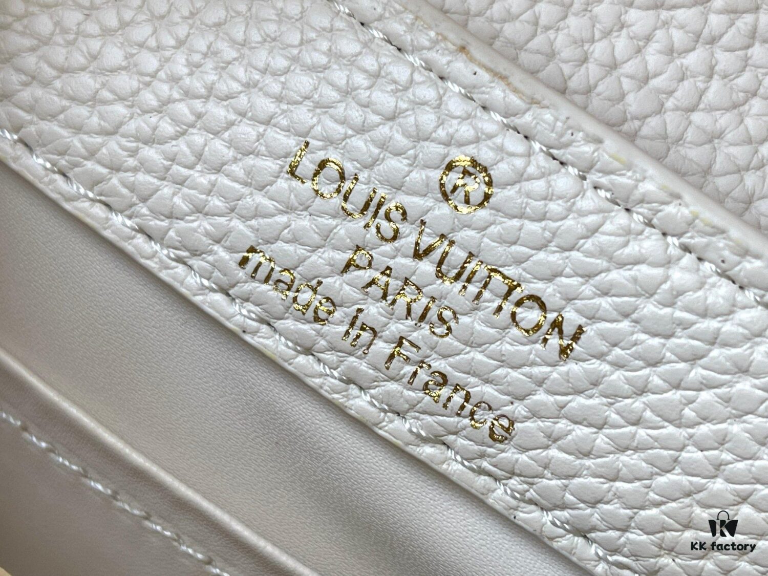 Upgraded M23765 White-on-White Mother-of-Pearl Capucines Flower Crown Handbag