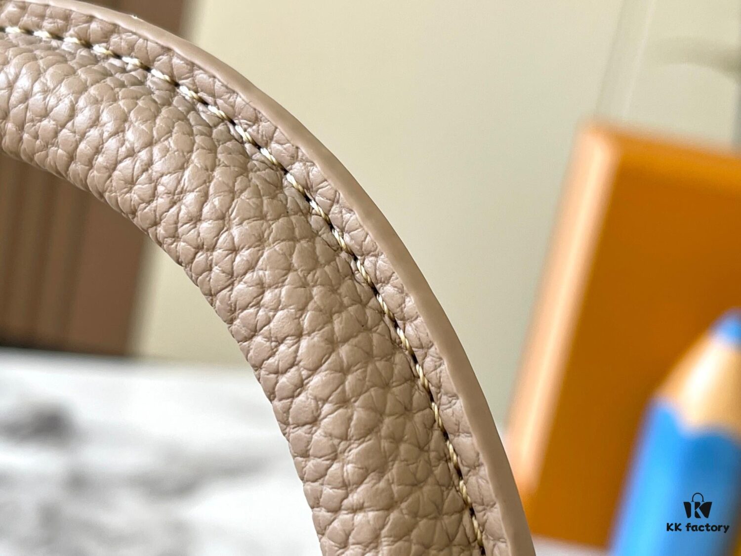 Upgraded M23766 Beige and White Mother-of-Pearl Capucines Flower Crown Handbag