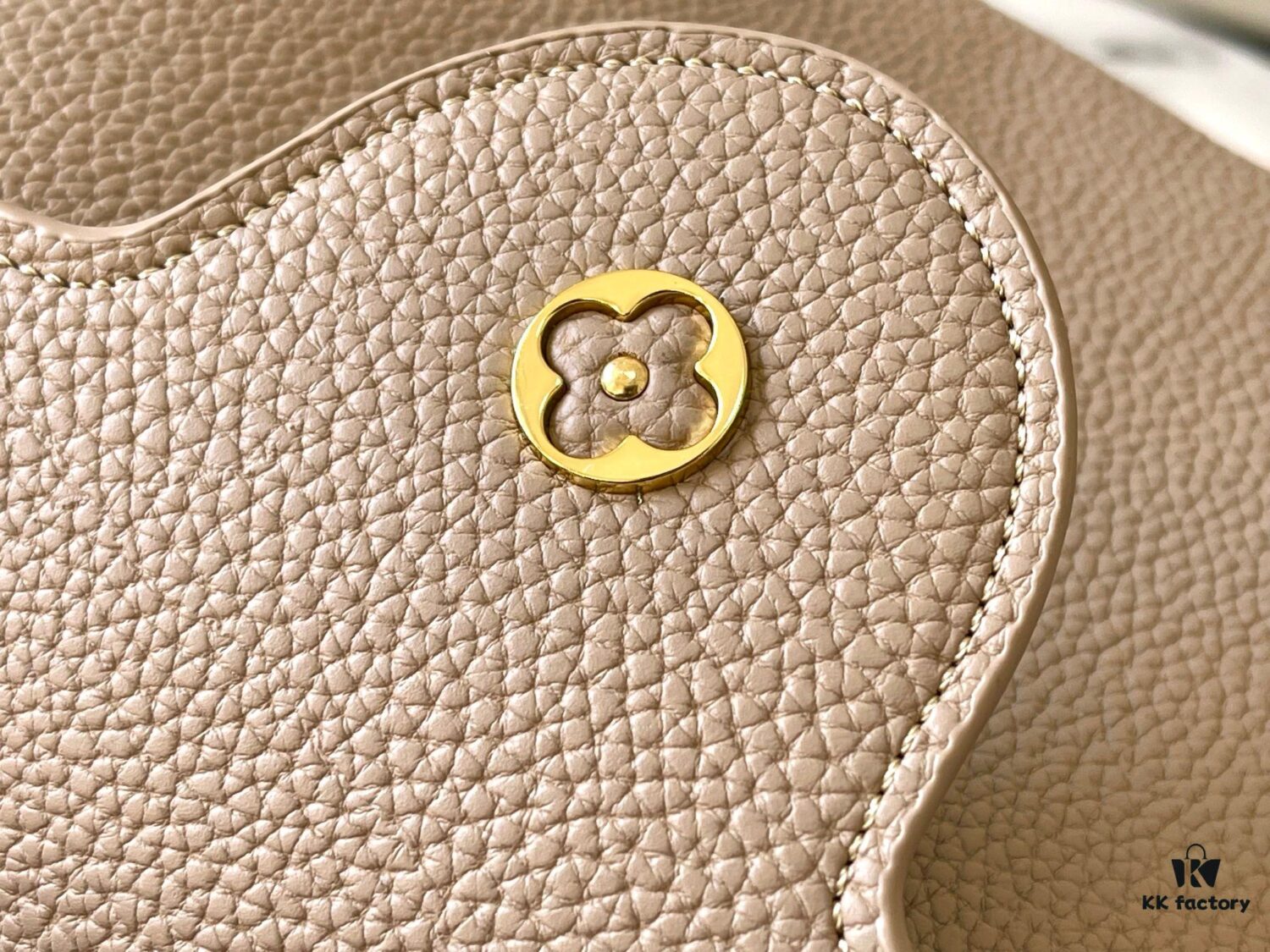 Upgraded M23766 Beige and White Mother-of-Pearl Capucines Flower Crown Handbag