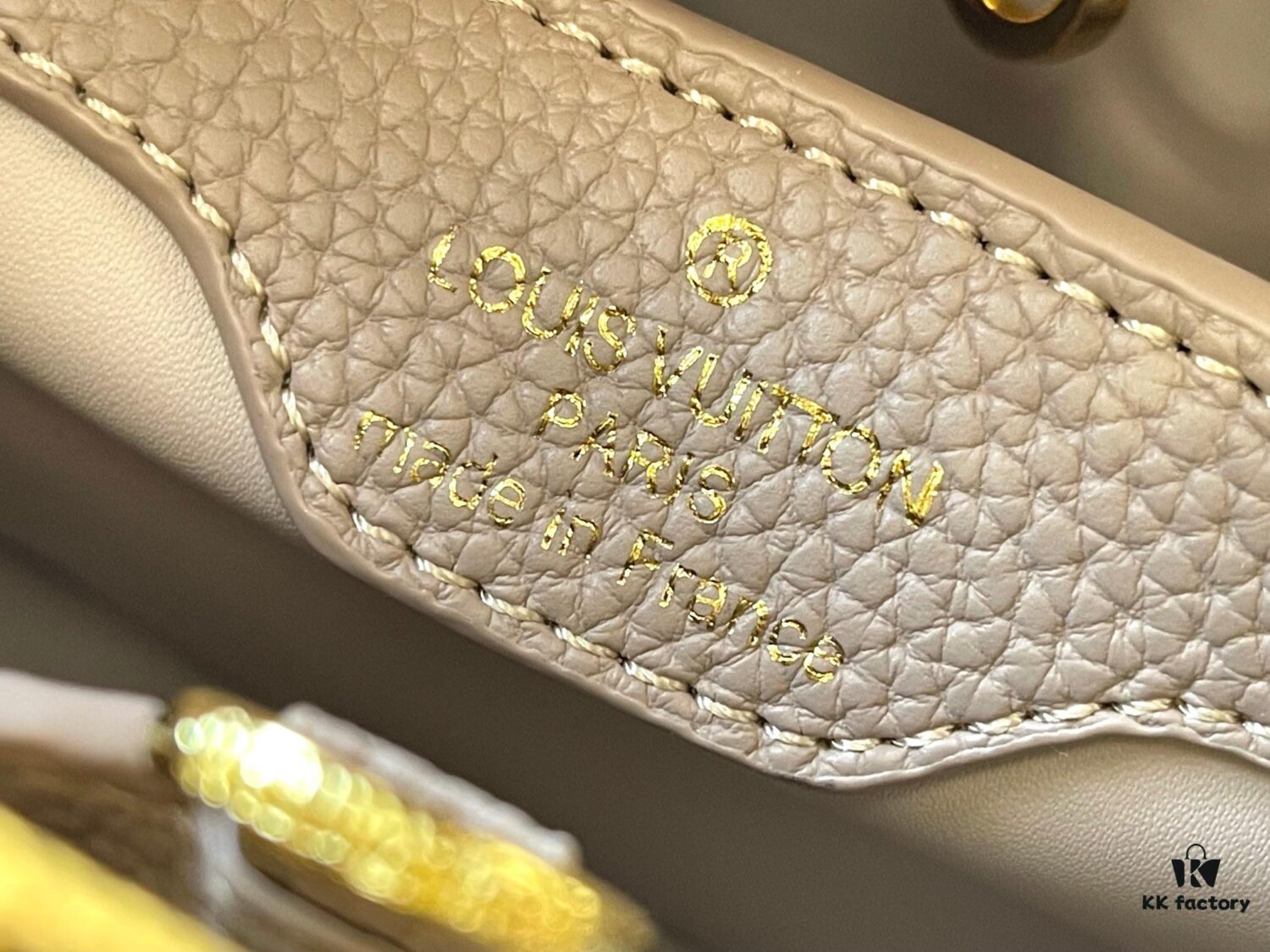 Upgraded M23766 Beige and White Mother-of-Pearl Capucines Flower Crown Handbag