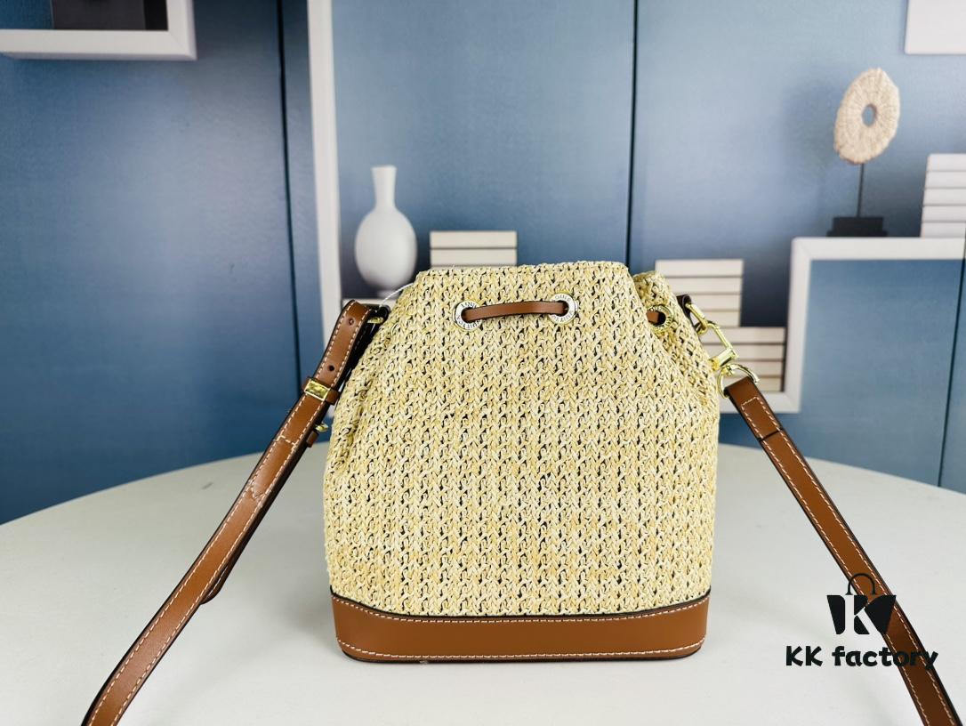 New Large Batch LV NOE PURSE Bucket Bag in Raffia Leather 'Little Burnt Dumpling'