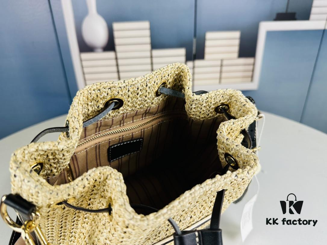 New Large Batch LV NOE PURSE Bucket Bag with Raffia and Leather Trim