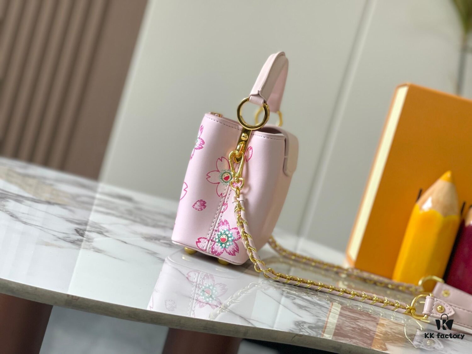 Guangzhou Stock Top Quality Original Capucines Mini Model: 13249 Pink Material: Canvas with Graffiti Hardware Upgraded Features: LV Initials, Unique Edge Ring, Exquisite Monogram Flower on Flap