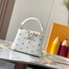 Guangzhou Stock Top Quality Original Capucines Mini Model: 14165 White Material: Canvas Graffiti Hardware Upgraded Features: LV Initials, Unique Edge Ring, Exquisite Monogram Flower on Flap