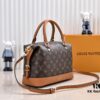 Exclusive Real Shot - Upgraded Version ‼️ LV Monogram with Leather Trim Handheld, Shoulder & Crossbody Bag Model M68169 with Long Strap, 2025 New Fashion Women's Bag, Monogram Leather Strap, Genuine Leather Handbag, Large Capacity [Strong] Size: 28x20x11.5