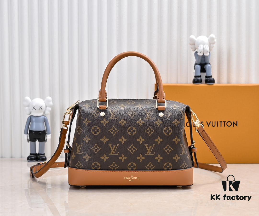 Exclusive Real Shot - Upgraded Version ‼️ LV Monogram with Leather Trim Handheld, Shoulder & Crossbody Bag Model M68169 with Long Strap, 2025 New Fashion Women's Bag, Monogram Leather Strap, Genuine Leather Handbag, Large Capacity [Strong] Size: 28x20x11.5