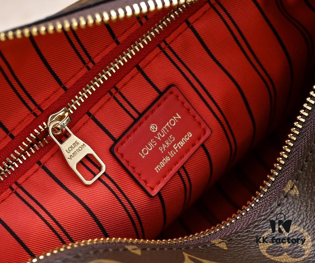 Exclusive Real Shot - Upgraded Version ‼️ LV Monogram with Leather Trim Handheld, Shoulder & Crossbody Bag Model M68169 with Long Strap, 2025 New Fashion Women's Bag, Monogram Leather Shoulder Strap, Genuine Leather Handbag, Large Capacity [Strong] Size: 28x20x11.5