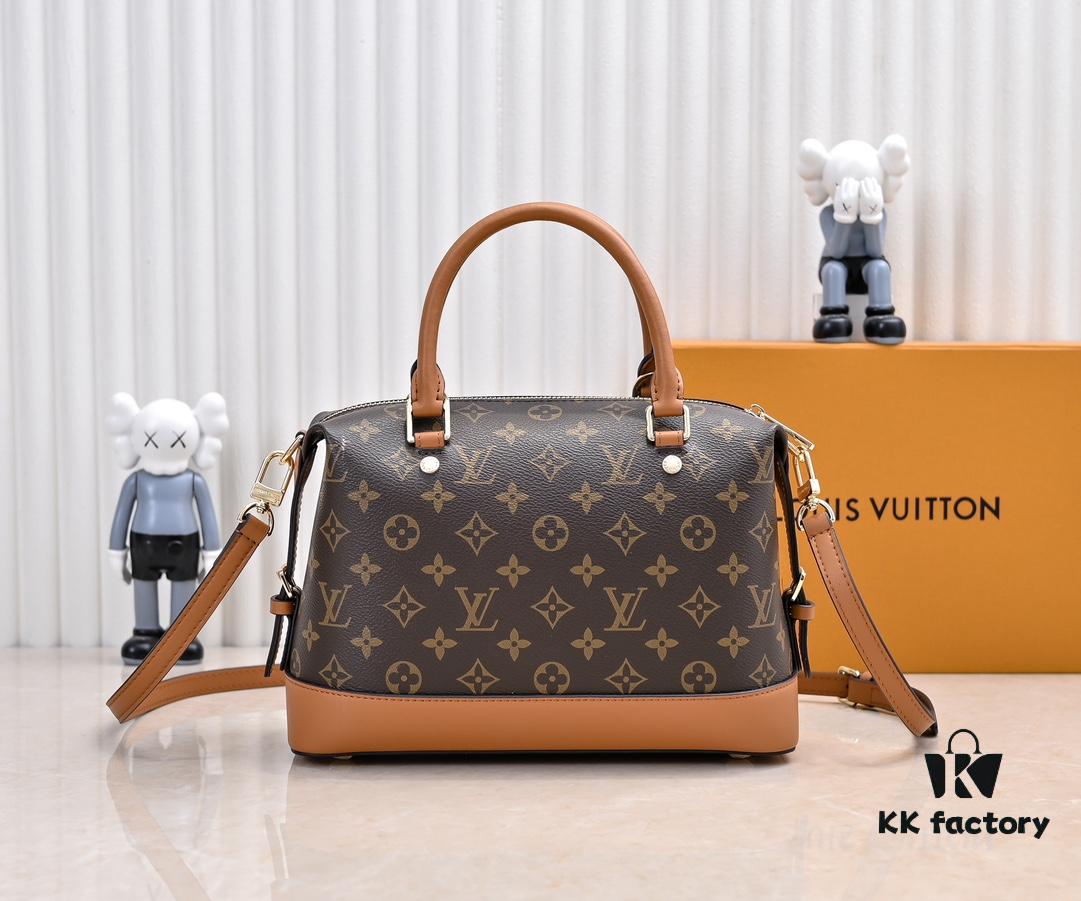 Exclusive Real Shot - Upgraded Version ‼️ LV Monogram with Leather Trim Handheld, Shoulder & Crossbody Bag Model M68169 with Long Strap, 2025 New Fashion Women's Bag, Monogram Leather Strap, Genuine Leather Handbag, Large Capacity [Strong] Size: 28x20x11.5
