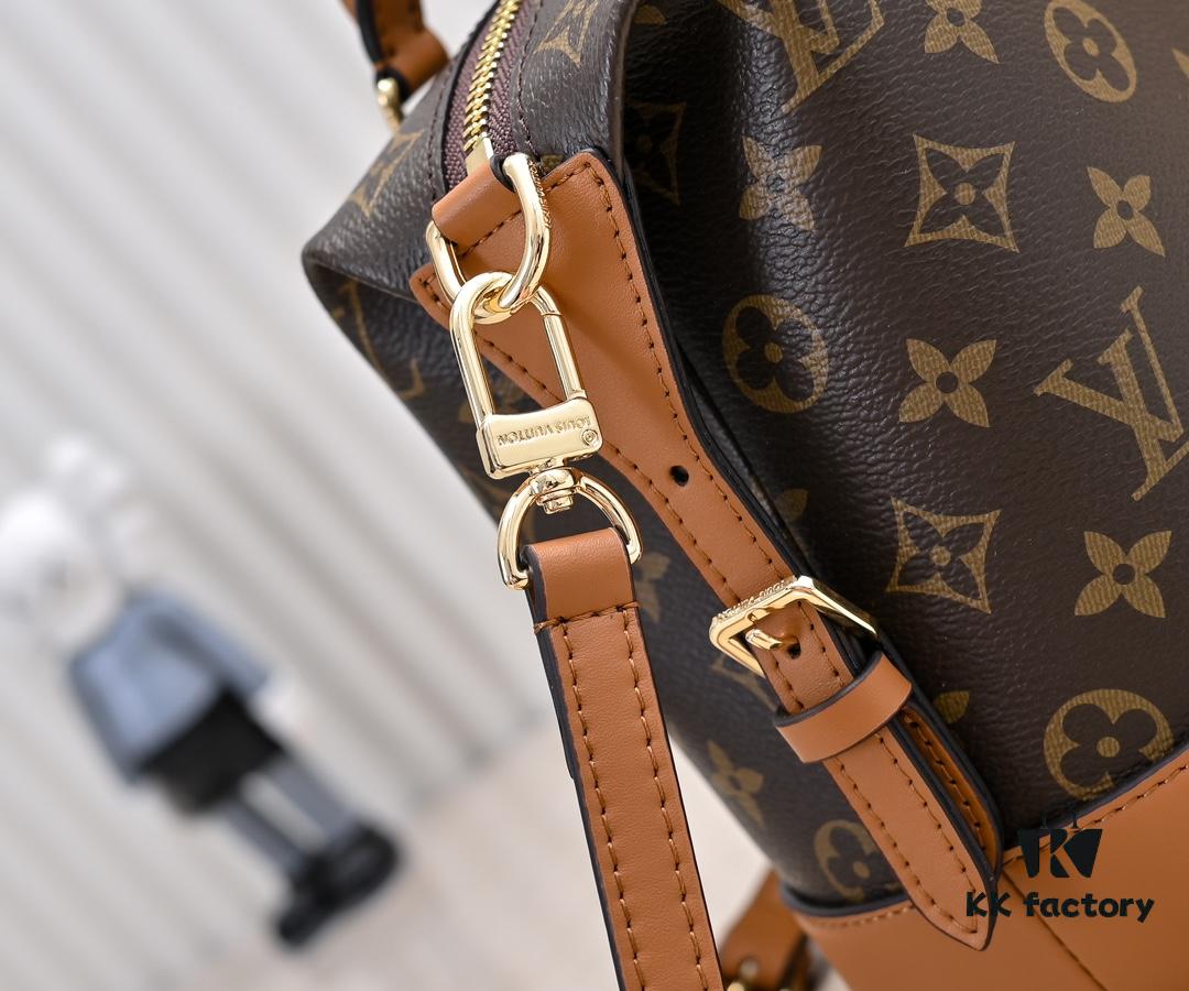 Exclusive Real Shot - Upgraded Version ‼️ LV Monogram with Leather Trim Handheld, Shoulder & Crossbody Bag Model M68169 with Long Strap, 2025 New Fashion Women's Bag, Monogram Leather Strap, Genuine Leather Handbag, Large Capacity [Strong] Size: 28x20x11.5
