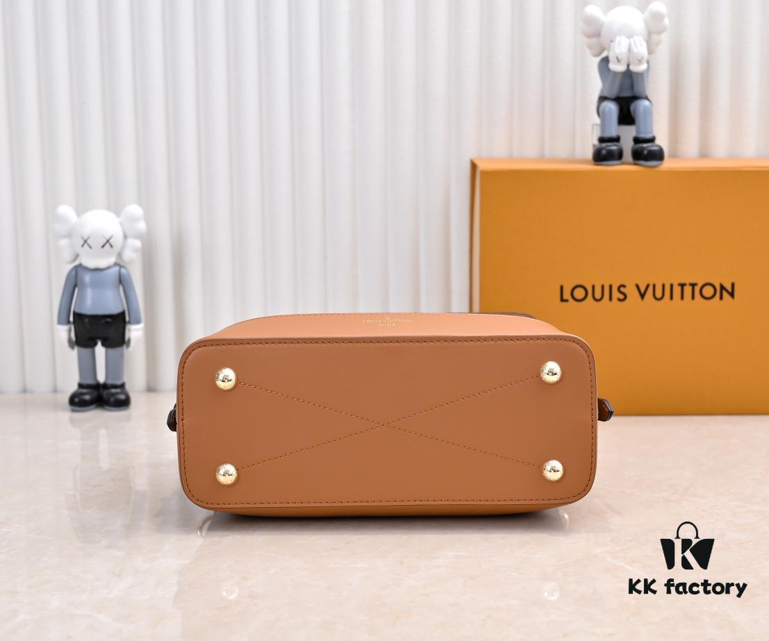 Exclusive Real Shot - Upgraded Version ‼️ LV Monogram with Leather Trim Handheld, Shoulder & Crossbody Bag Model M68169 with Long Strap, 2025 New Fashion Women's Bag, Monogram Leather Strap, Genuine Leather Handbag, Large Capacity [Strong] Size: 28x20x11.5