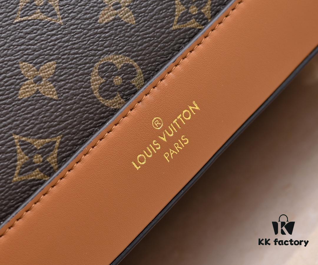 Exclusive Real Shot - Upgraded Version ‼️ LV Monogram with Leather Trim Handheld, Shoulder & Crossbody Bag Model M68169 with Long Strap, 2025 New Fashion Women's Bag, Monogram Leather Strap, Genuine Leather Handbag, Large Capacity [Strong] Size: 28x20x11.5