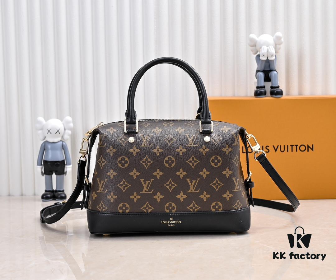 Exclusive Real Photo - Upgraded Version ‼️ LV Monogram with Leather Trim Handheld, Shoulder & Crossbody Bag, Model No. M68169, with Long Strap, 2025 New Fashion Women's Bag, Monogram Leather Strap, Full Leather Handbag, Large Capacity [Strong], Size: 28x20x11.5