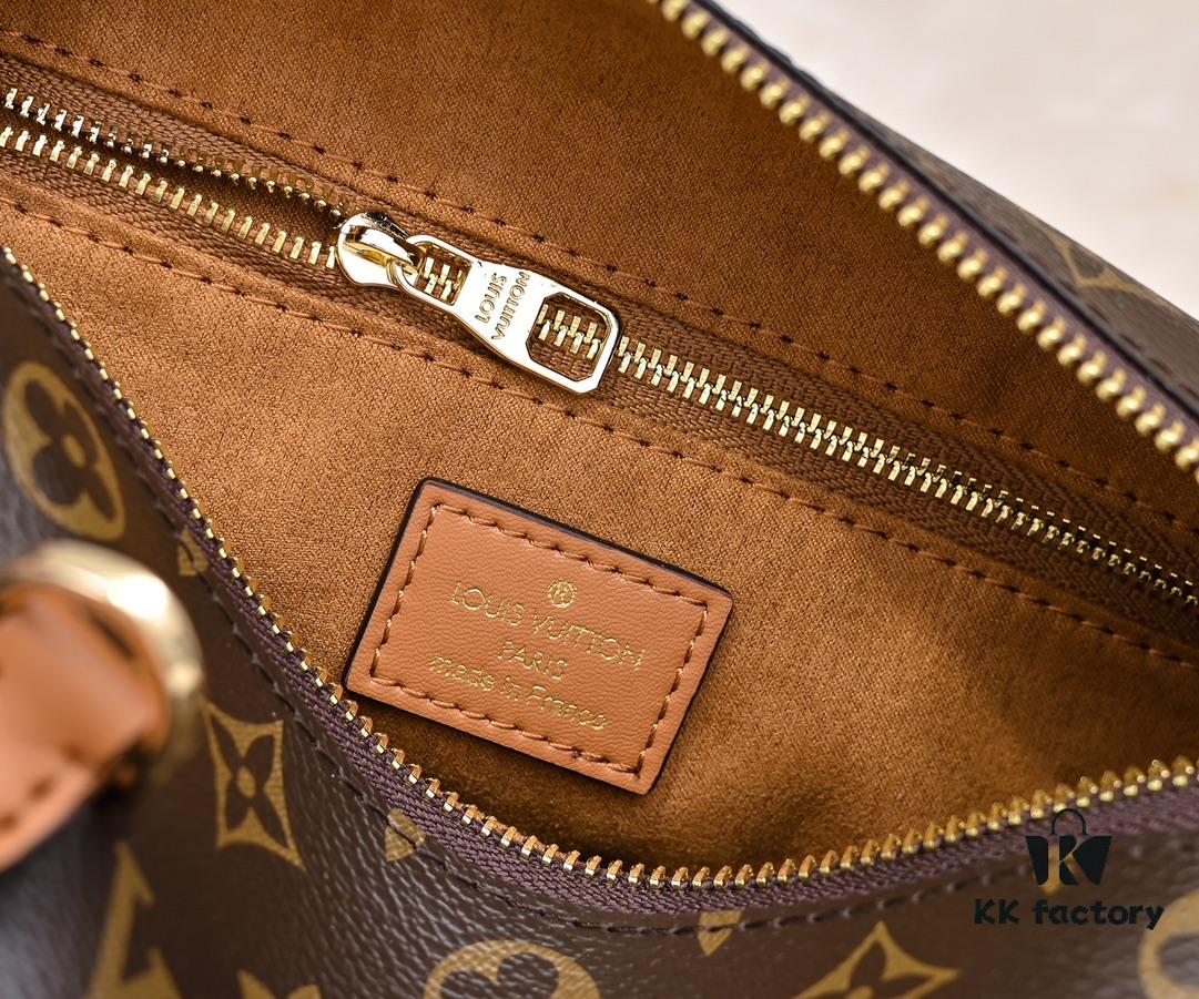 Exclusive Real Shot - Upgraded Version ‼️ LV Monogram with Leather Trim Handheld, Shoulder & Crossbody Bag Model M68169 with Long Strap, 2025 New Fashion Women's Bag, Monogram Leather Strap, Genuine Leather Handbag, Large Capacity [Strong] Size: 28x20x11.5