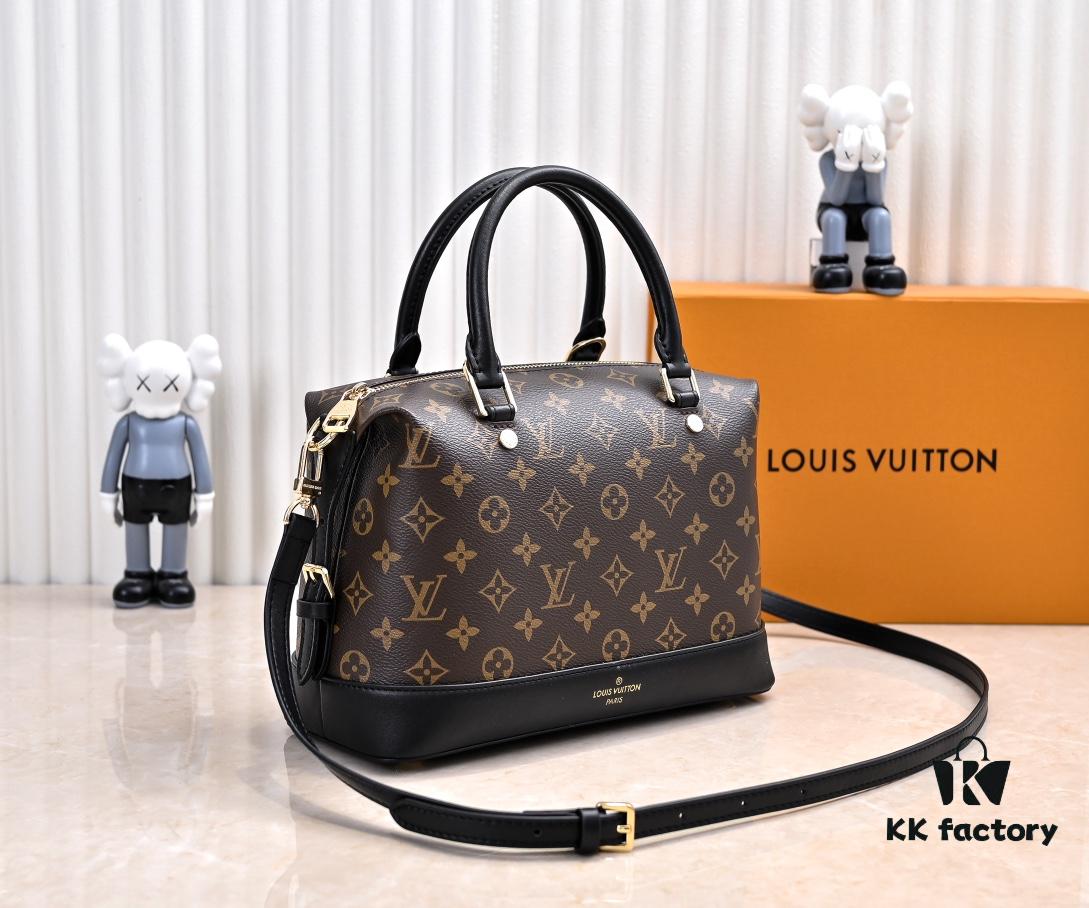 Exclusive Real Photo - Upgraded Version ‼️ LV Monogram with Leather Trim Handheld, Shoulder & Crossbody Bag, Model No. M68169, with Long Strap, 2025 New Fashion Women's Bag, Monogram Leather Strap, Full Leather Handbag, Large Capacity [Strong], Size: 28x20x11.5
