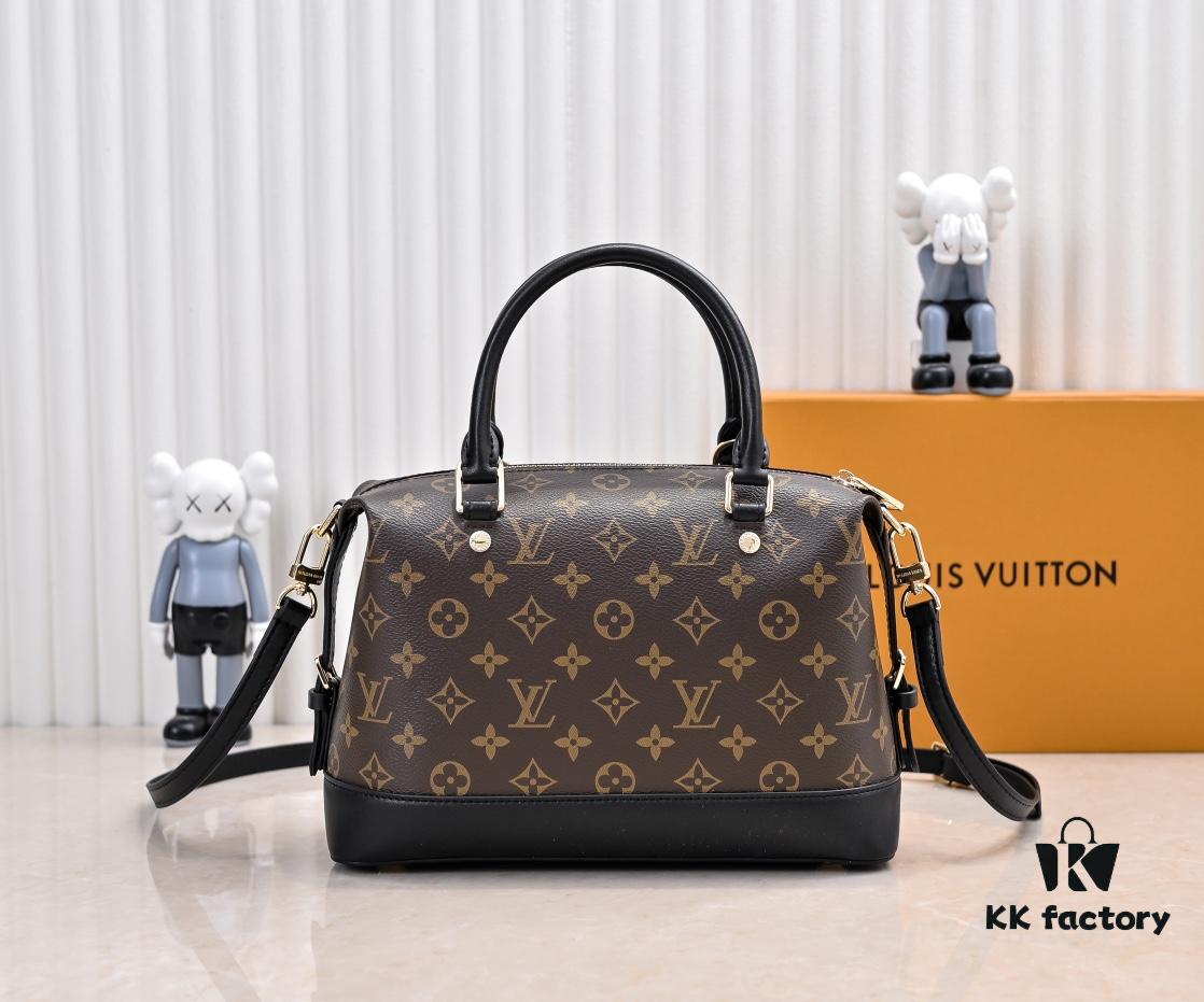 Exclusive Real Photo - Upgraded Version ‼️ LV Monogram with Leather Trim Handheld, Shoulder & Crossbody Bag, Model No. M68169, with Long Strap, 2025 New Fashion Women's Bag, Monogram Leather Strap, Full Leather Handbag, Large Capacity [Strong], Size: 28x20x11.5