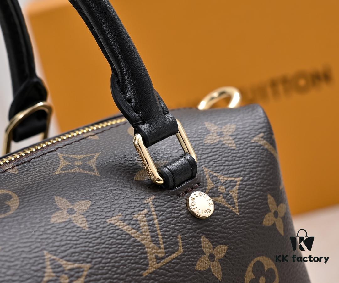 Exclusive Real Photo - Upgraded Version ‼️ LV Monogram with Leather Trim Handheld, Shoulder & Crossbody Bag, Model No. M68169, with Long Strap, 2025 New Fashion Women's Bag, Monogram Leather Strap, Full Leather Handbag, Large Capacity [Strong], Size: 28x20x11.5