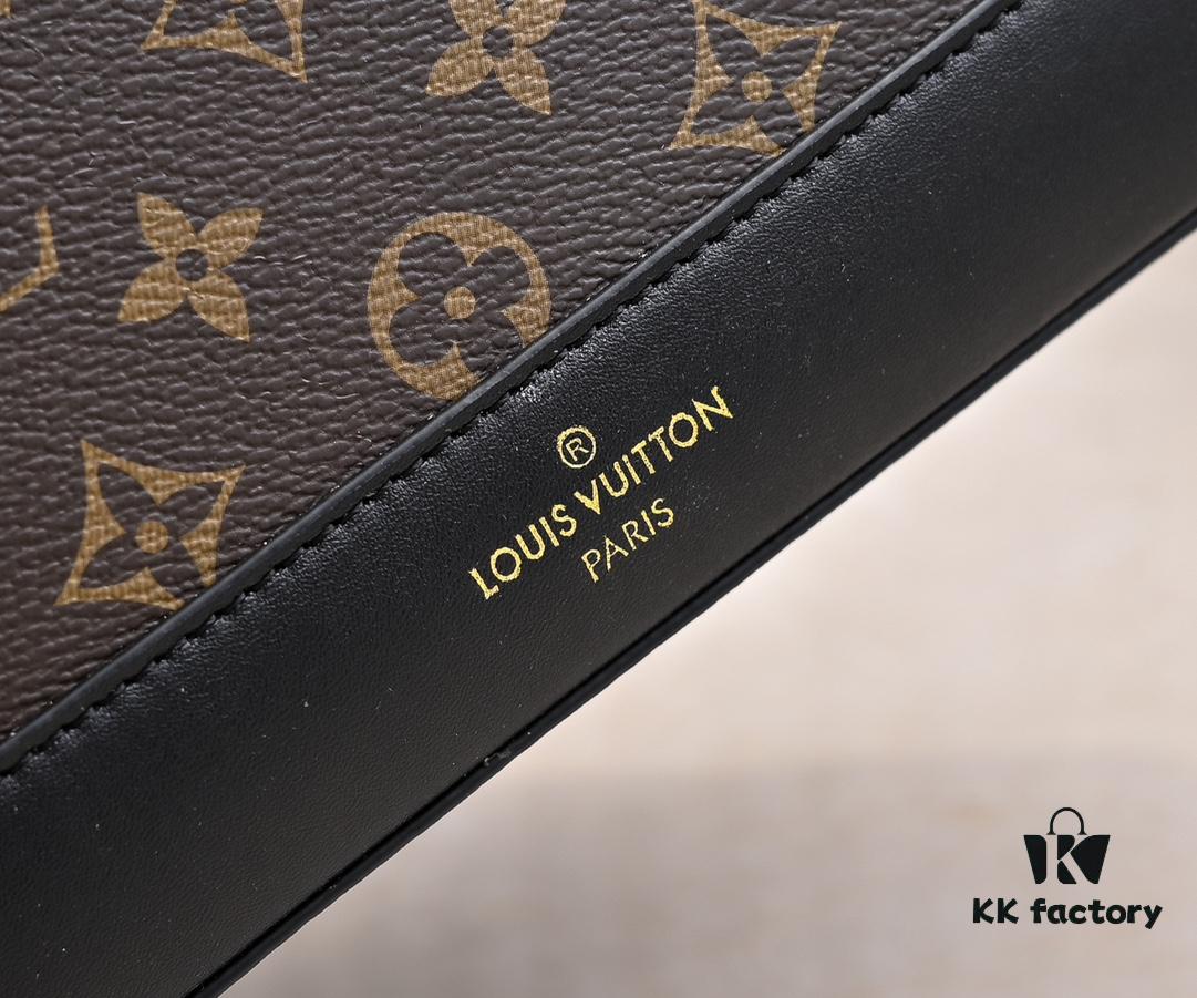 Exclusive Real Photo - Upgraded Version ‼️ LV Monogram with Leather Trim Handheld, Shoulder & Crossbody Bag, Model No. M68169, with Long Strap, 2025 New Fashion Women's Bag, Monogram Leather Strap, Full Leather Handbag, Large Capacity [Strong], Size: 28x20x11.5