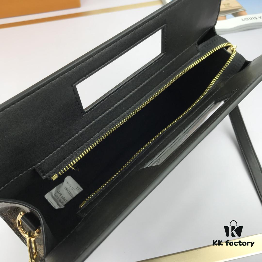 LV Handheld Bag with Long Strap, Super Practical, European Boutique Same Style, Made of Elegant Damier Ebene Classic Fabric, Lined with Custom Foam Material, Durable, Anti-dirt, Washable, Fashionable and Functional, Soft and Comfortable Body, Interior Compartment, Large Capacity for Daily Needs, Model: 53666, Size: 30-19-8