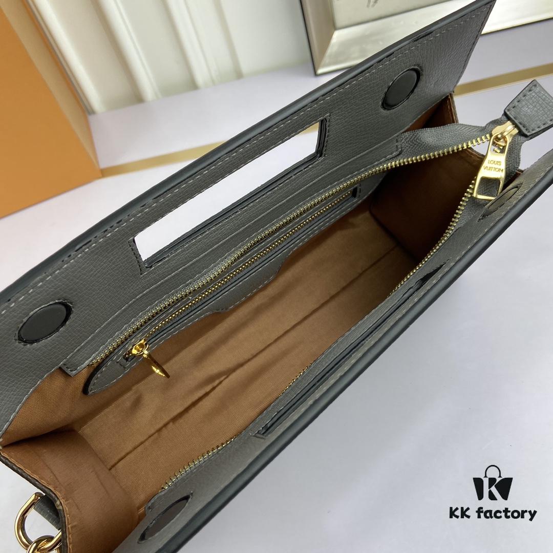 LV Handheld Bag with Long Strap, Super Practical, European Boutique Same Style, Made of Elegant DaMeier Ebene Classic Fabric, Lined with Custom Foam Material, Durable, Anti-dirt, Washable, Fashionable and Functional, Soft and Comfortable Body, Interior with Pouch, High Capacity for Daily Use, Model: 53666, Size: 30-19-8