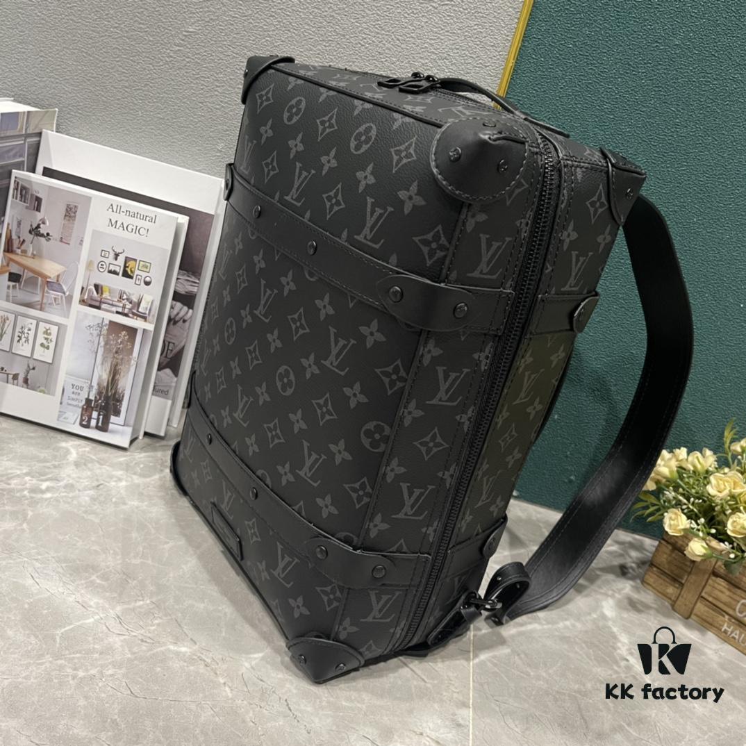 Upgraded Version 260 Vintage Trunk Bag 44752 LV Classic Sophisticated Trunk Bag with Old Flower, Black Flower, and Black Check Pattern