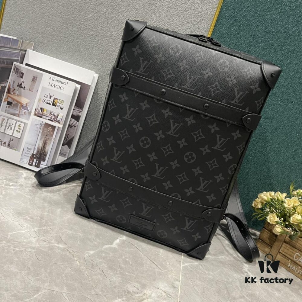 Upgraded Version 260 Vintage Trunk Bag 44752 LV Classic Sophisticated Trunk Bag with Old Flower, Black Flower, and Black Check Pattern