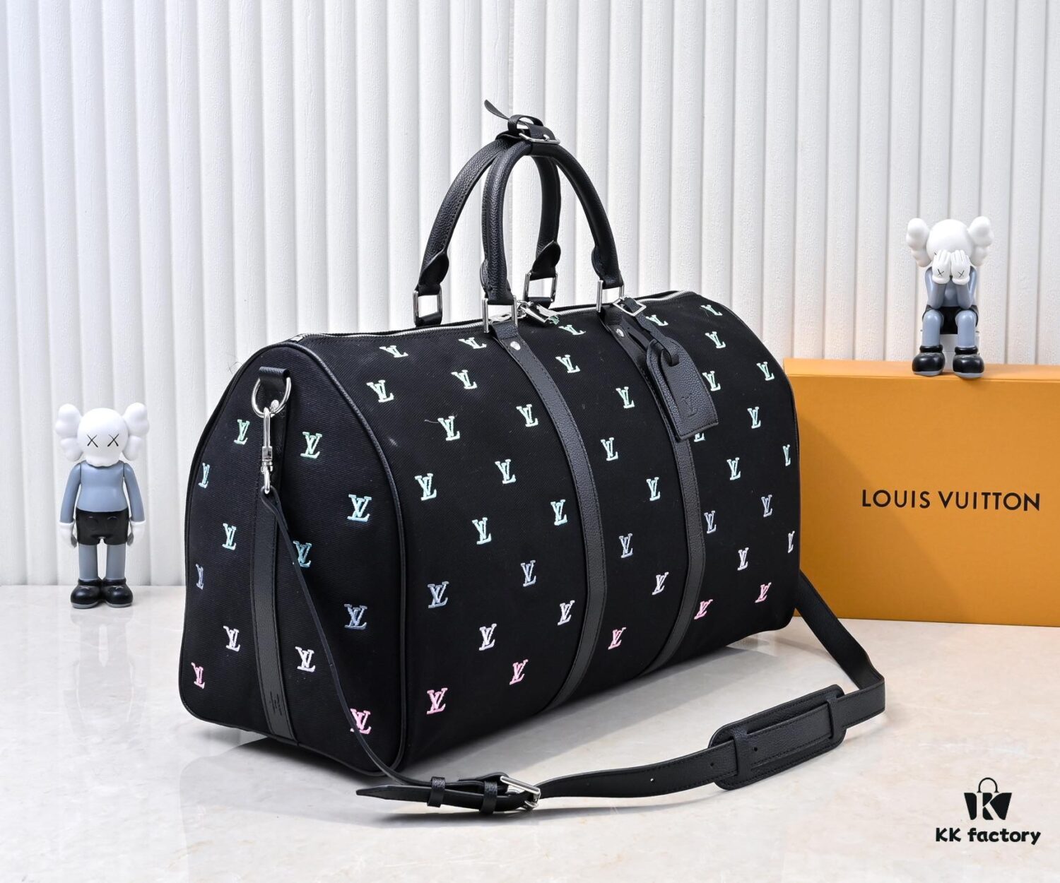 Lot No. 13966 Embroidered Keepall Bandoulière 50 Travel Bag in Deep LV Blason Denim by Pharrell Williams