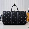 Lot No. 13966 Embroidered Keepall Bandoulière 50 Travel Bag in Deep LV Blason Denim by Pharrell Williams