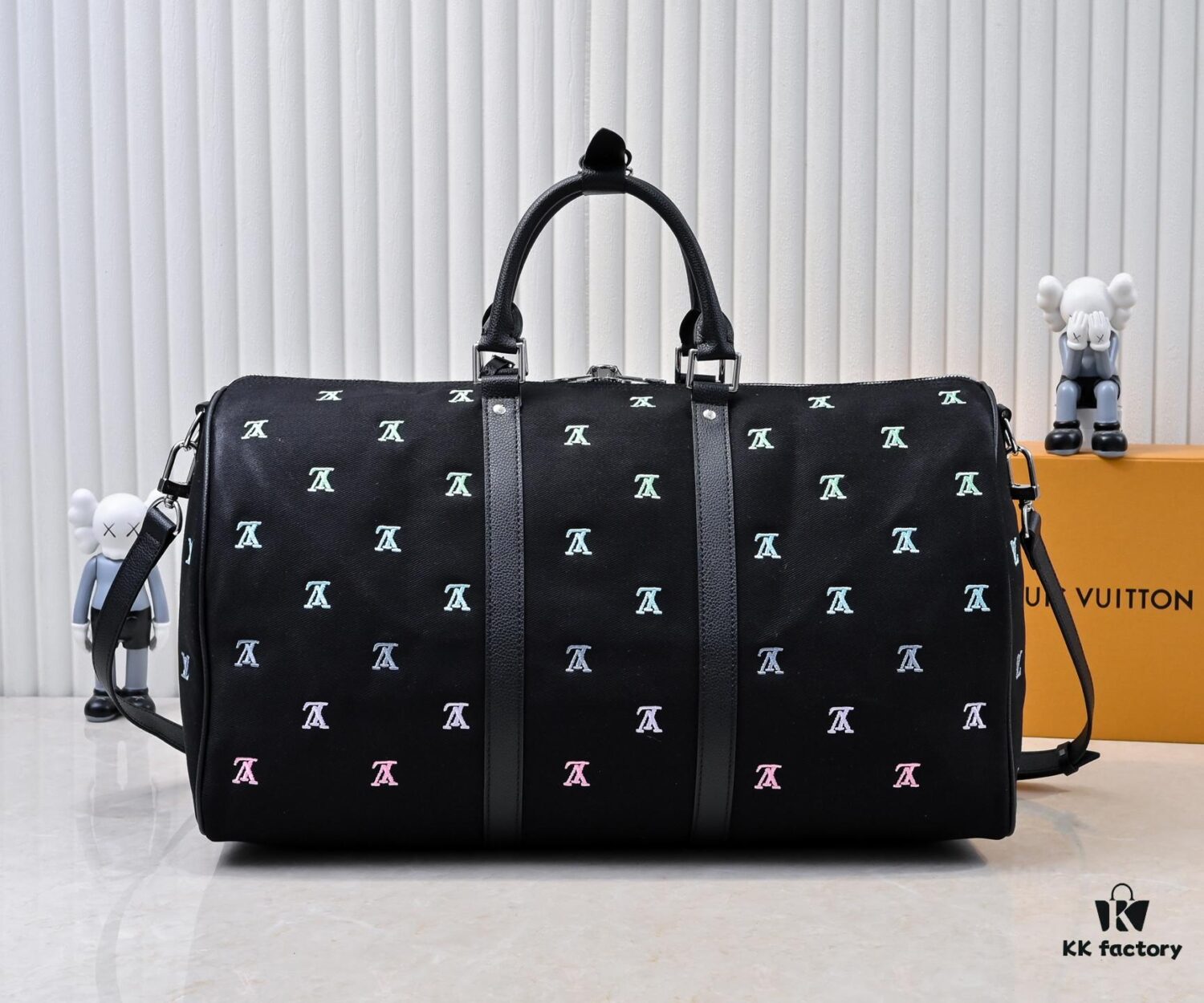Lot No. 13966 Embroidered Keepall Bandoulière 50 Travel Bag in Deep LV Blason Denim by Pharrell Williams