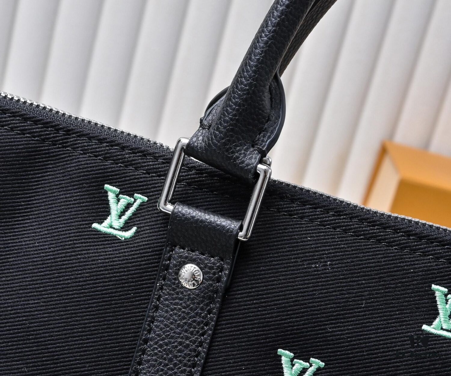 Lot No. 13966 Embroidered Keepall Bandoulière 50 Travel Bag in Deep LV Blason Denim by Pharrell Williams