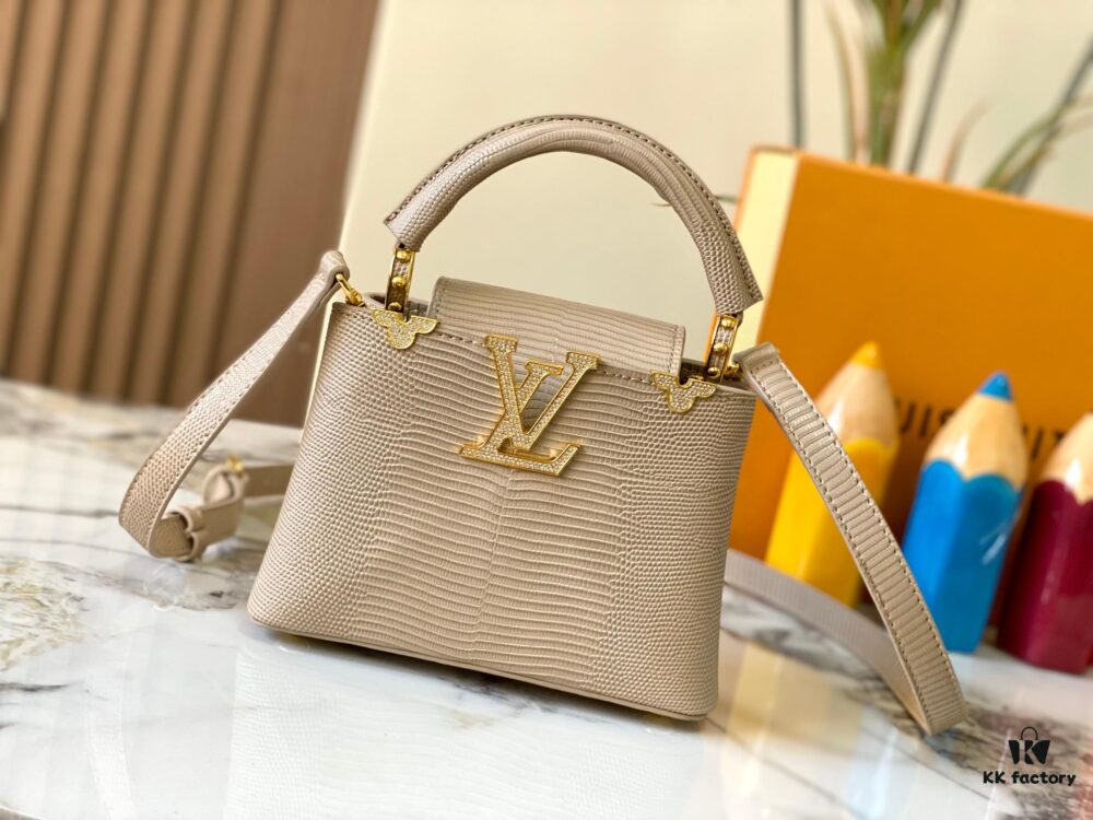 69307d586e68136f4d9a71fb Top Grade Original Guangzhou Stock M12296 Beige Lizard Leather Combined with Golden Diamond Crown 🔺 This Capucines Mini Handbag Features Luxurious Lizard Leather Exterior with Soft Lambskin Lining, Accented with Brilliant Metallic Hardware