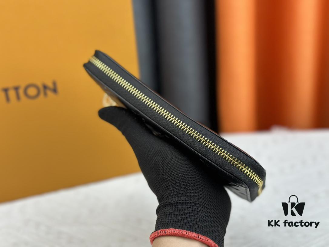 Wallet M81510 crafted in lambskin with padded Monogram embossed pattern, complementing the Coussin leather goods collection. The elegant design features a gold-tone zipper with an LV Circle pull tab. This multi-functional wallet includes practical interior features: three large compartments, a coin pocket, and twelve card slots.