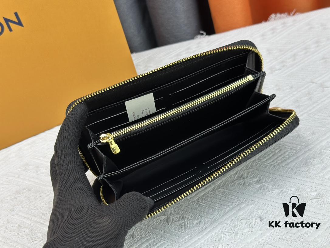 Wallet M81510 crafted in lambskin with padded Monogram embossed pattern, complementing the Coussin leather goods collection. The elegant design features a gold-tone zipper with an LV Circle pull tab. This multi-functional wallet includes practical interior features: three large compartments, a coin pocket, and twelve card slots.