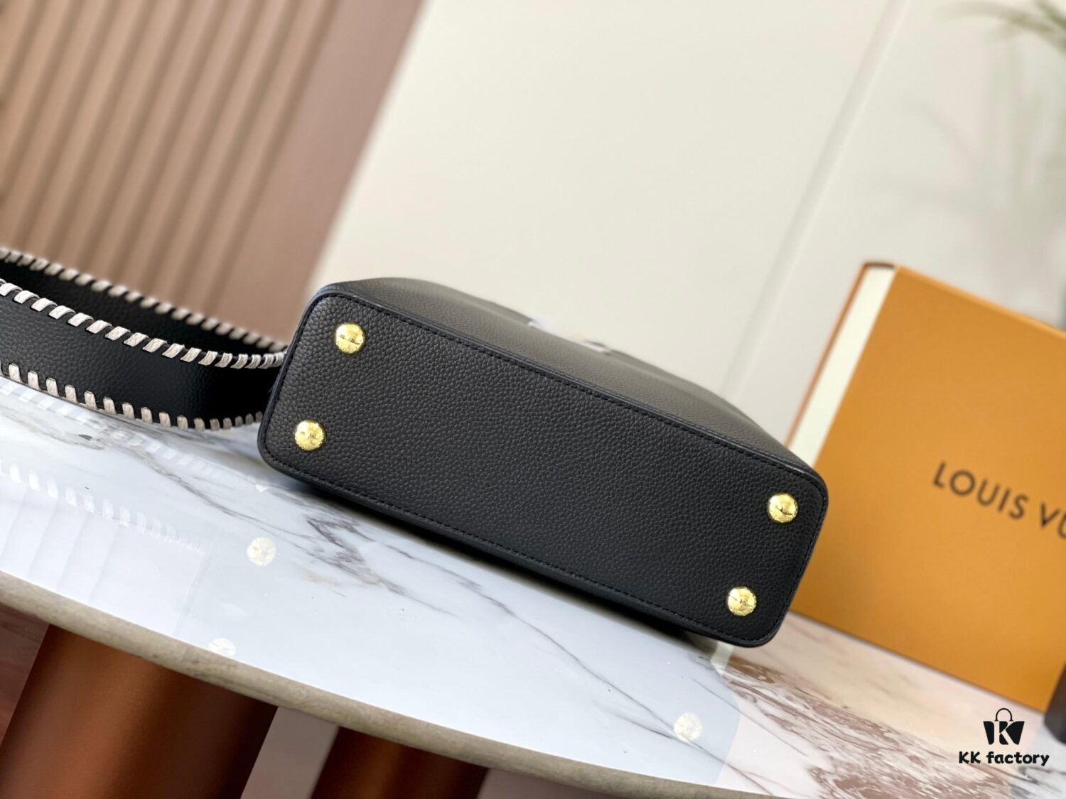 Upgraded M21127 Black Woven Gold-Tone Capucines BB Bag