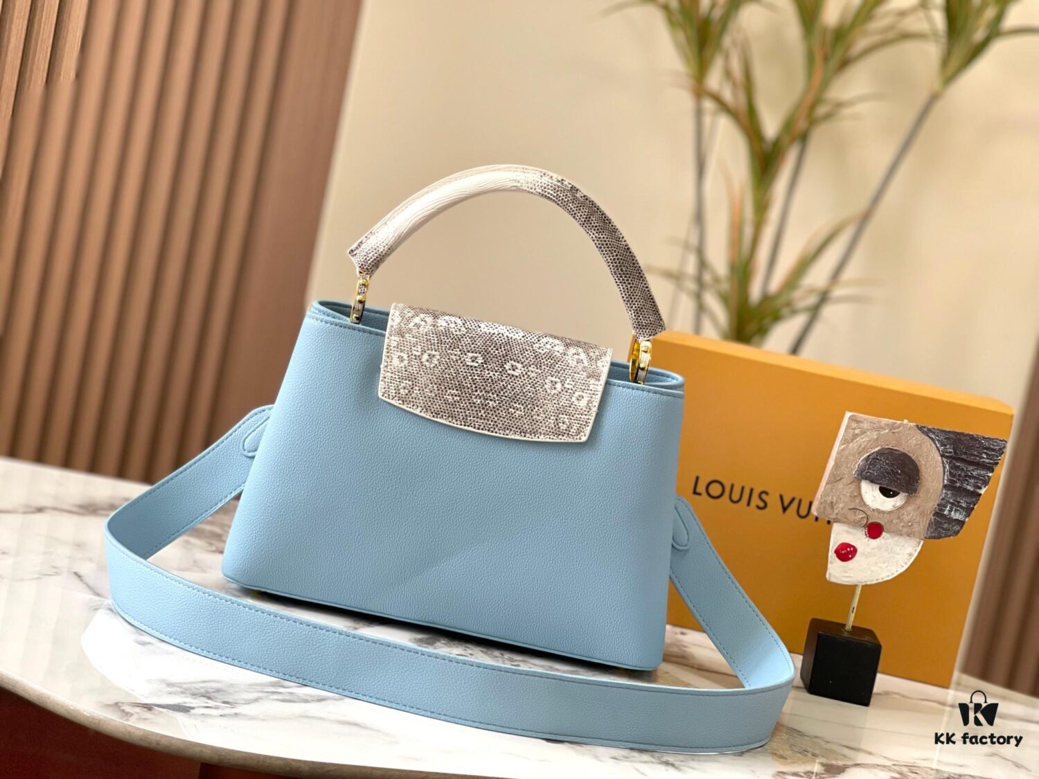 Upgraded M21150 Ice Blue Capucines Medium Handbag