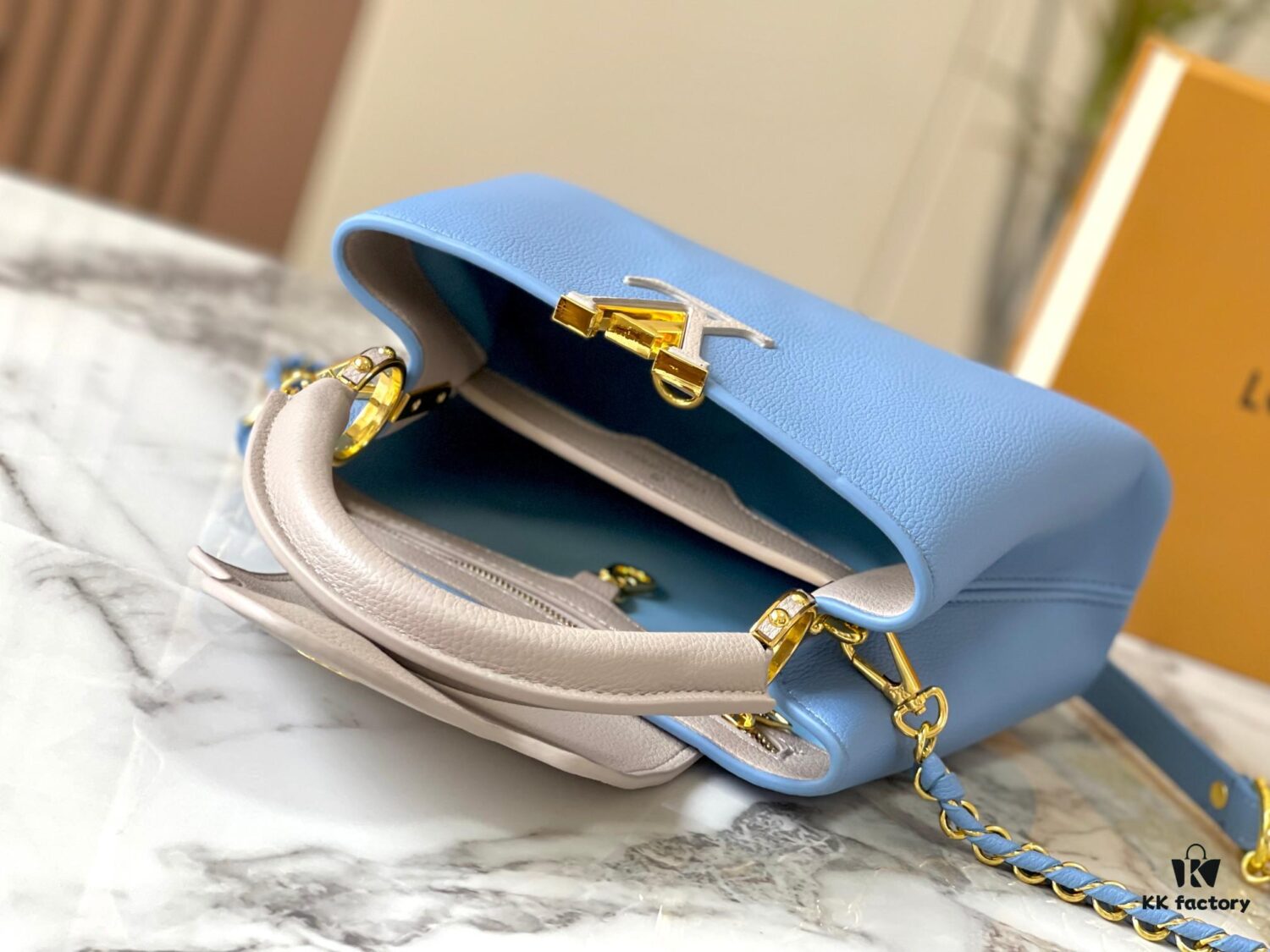 Exclusive On-Site Photo - Factory Release M21886 Blue Capucines BB Bag