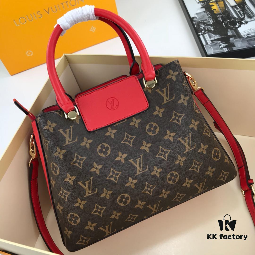 New LV Monogram Leather Handheld, Shoulder and Crossbody Bag Model 55339 with Long Strap