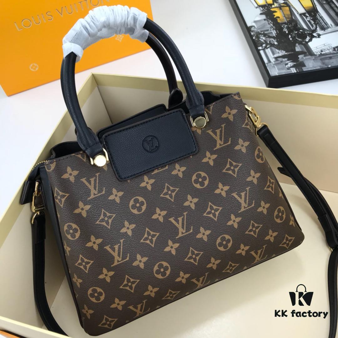 New LV Monogram Leather Handheld, Shoulder and Crossbody Bag Model 55339 with Long Strap