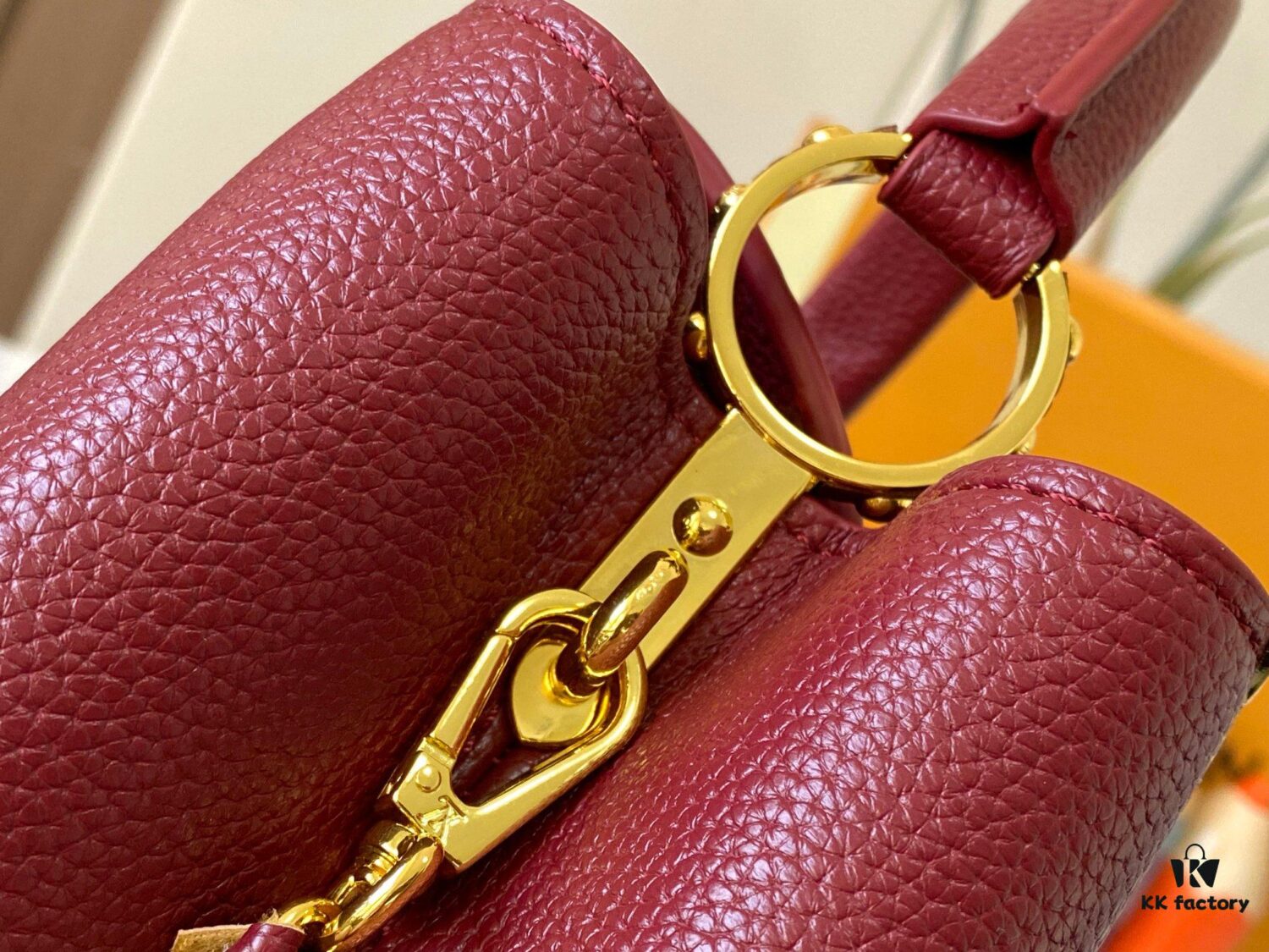 69307f146e68136f4d9a74f1 Top Quality Original Guangzhou Version M24584 Burgundy and Gold Crystal Flower Crown Capucines Handbag