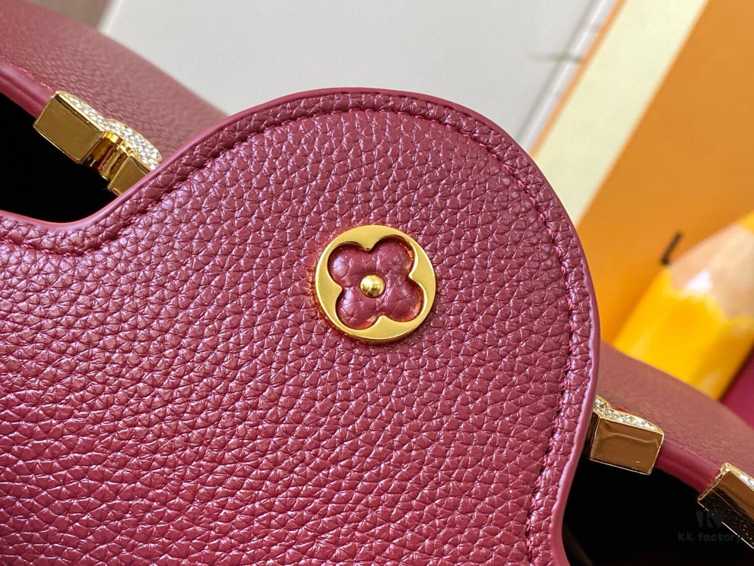 69307f146e68136f4d9a74f3 Top Quality Original Guangzhou Version M24584 Burgundy and Gold Crystal Flower Crown Capucines Handbag
