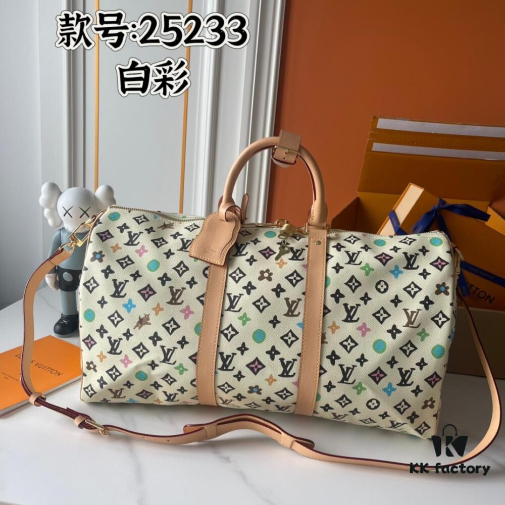 Upgraded Version 250 M24901 Coffee Rainbow M24233 White Rainbow, This Year's Hottest LV x YK Keepall 50 Combines Classic Design with Iconic Details
