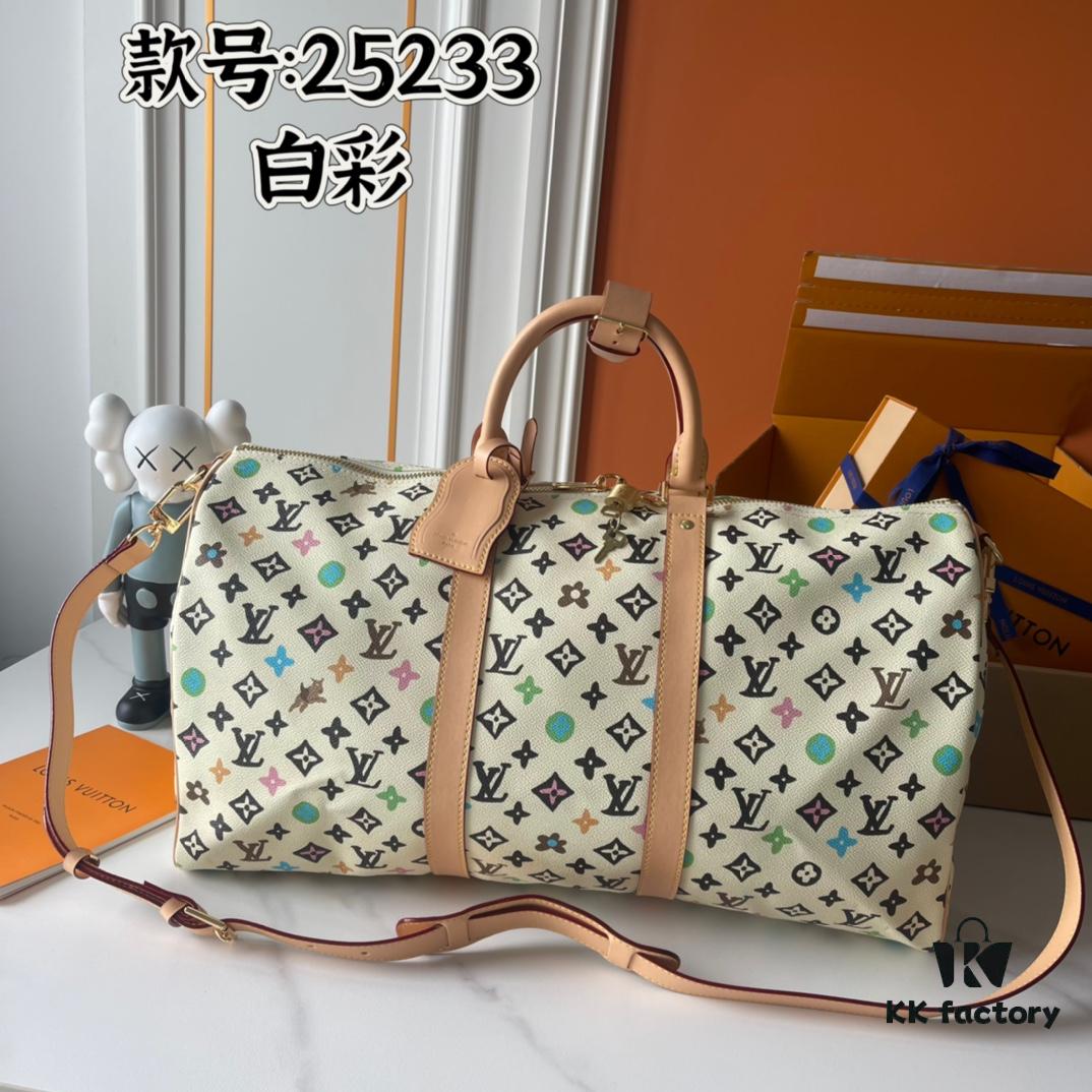 Upgraded Version 250 M24901 Coffee Rainbow M24233 White Rainbow, This Year's Hottest LV x YK Keepall 50 Combines Classic Design with Iconic Details