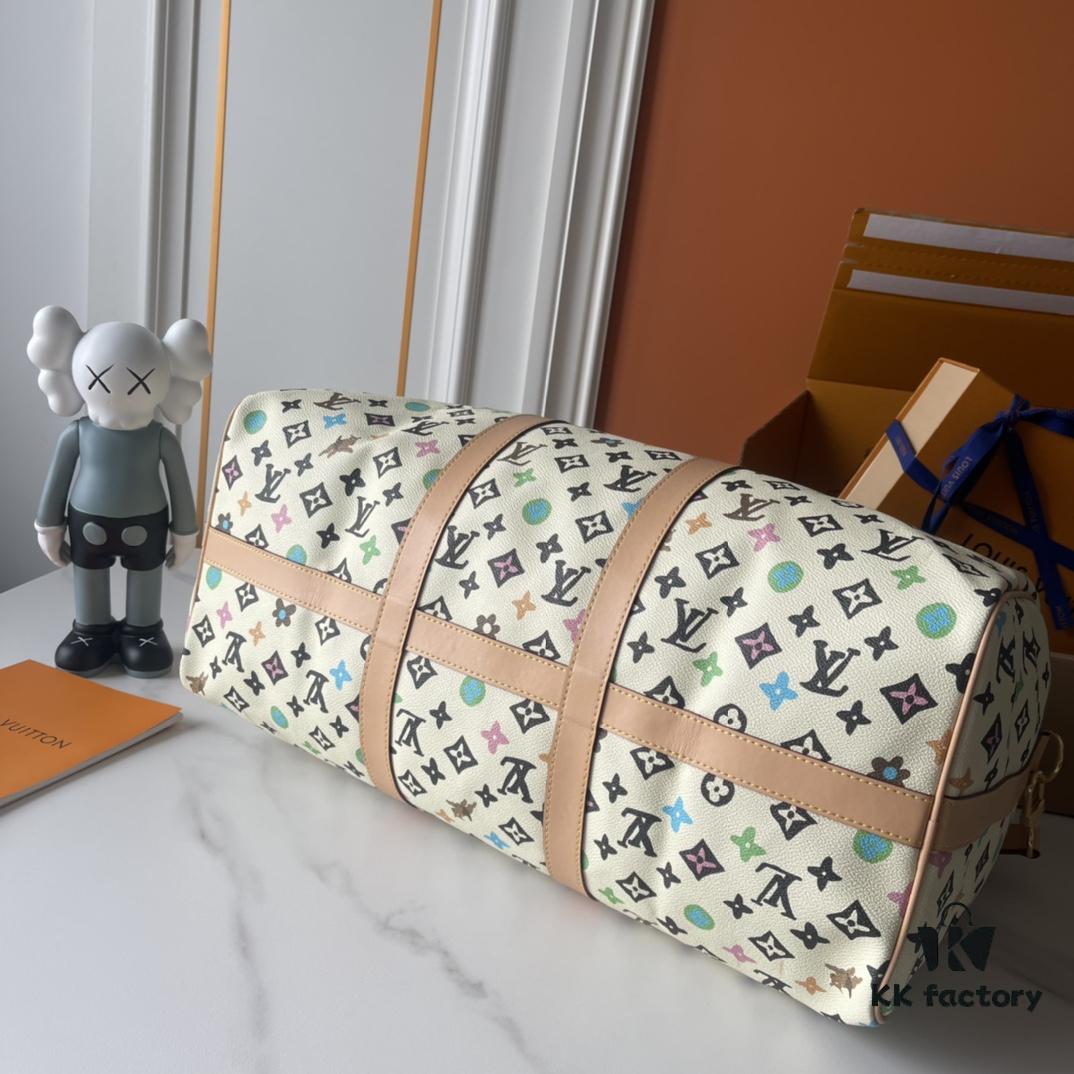 Upgraded Version 250 M24901 Coffee Rainbow M24233 White Rainbow, This Year's Hottest LV x YK Keepall 50 Combines Classic Design with Iconic Details