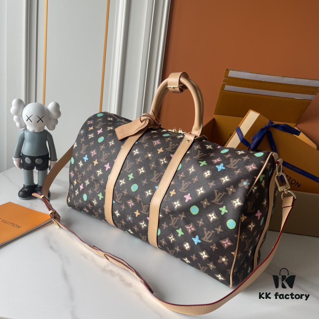 Upgraded Version 250 M24901 Coffee Rainbow M24233 White Rainbow, This Year's Hottest LV X YK Keepall 50 Combines Classic Design with Iconic Details