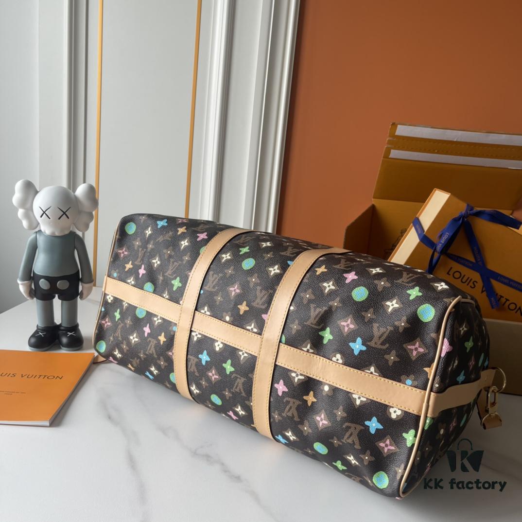 Upgraded Version 250 M24901 Coffee Rainbow M24233 White Rainbow, This Year's Hottest LV X YK Keepall 50 Combines Classic Design with Iconic Details
